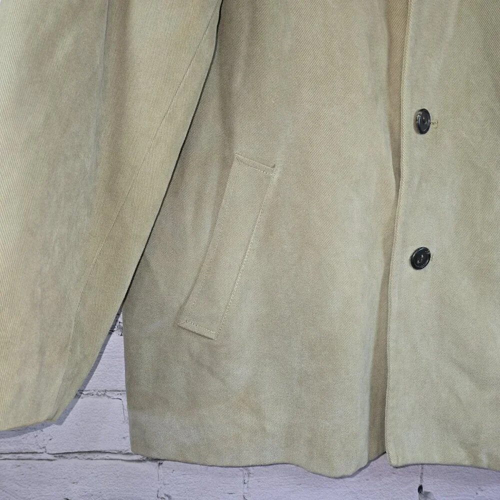 J CREW BARN COAT SIZE LARGE KHAKI GREEN LINED BUTTON-UP WINTER WARM EUC MENS